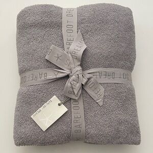 Barefoot Dreams 45”X60” Soft Gray CozyChic Stacked Rib Border Throw Blanket